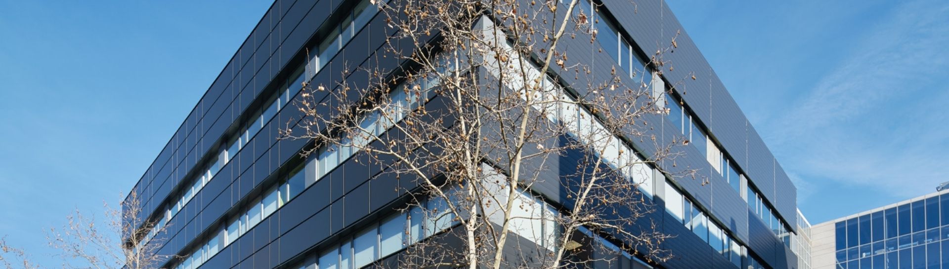 Luminoso edificio de oficinas, localizado en MadBit, emergente distrito tecnológico de Madrid.