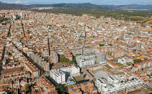 Aérea del centro de Sabadell donde podemos ver nuestra promoción de obra nueva Essència de Sabadell