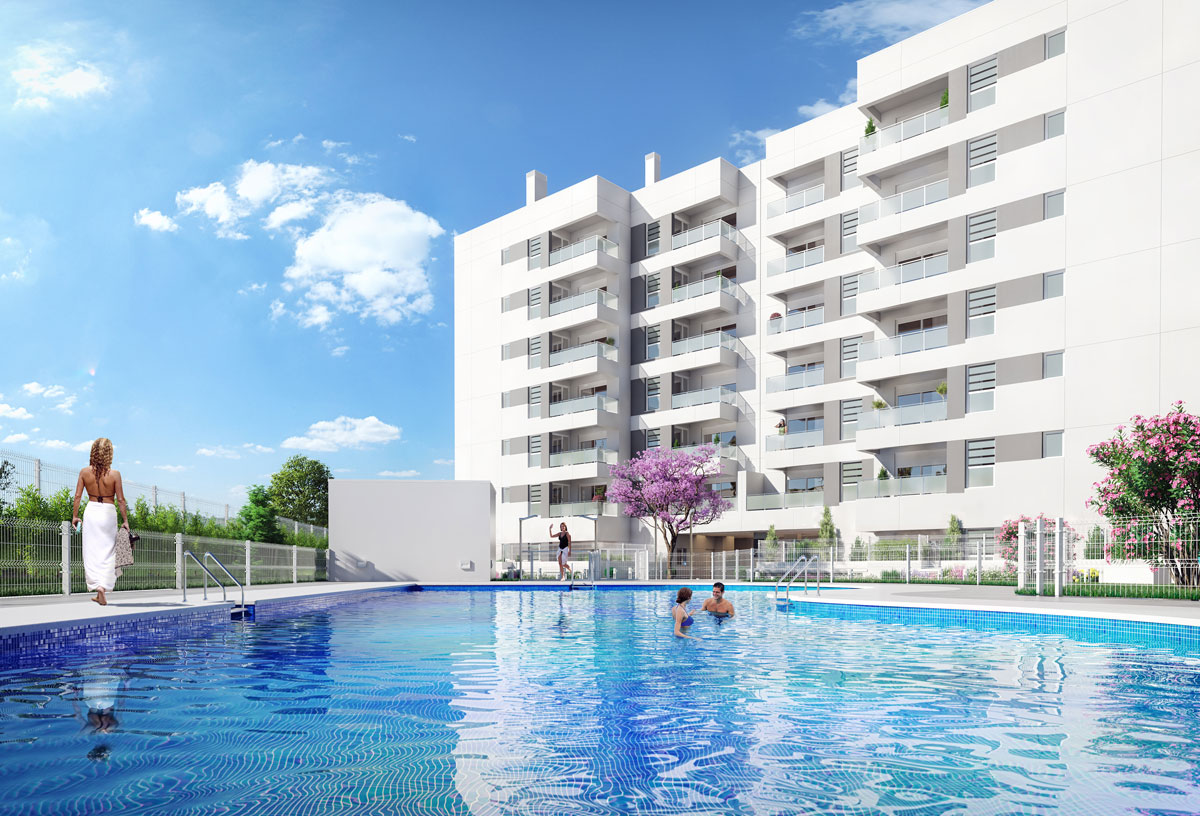 Piscina comunitaria de los pisos obra nueva en Alcalá de Henares