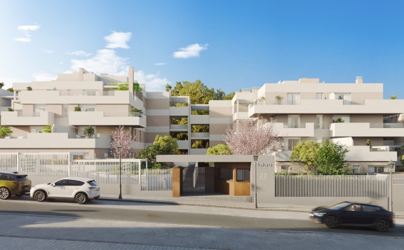 Entrada a los pisos de obra nueva de Natura, en Rocafort