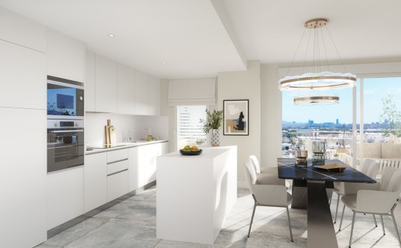 Cocinas abiertas de los pisos nuevos en el puerto de Badalona