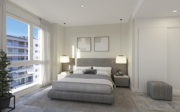 Dormitorio principal de los pisos nueva construcción en canal deportivo de Badalona