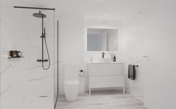 Baño principal de los pisos de obra nueva en Badalona, Somnia Mare