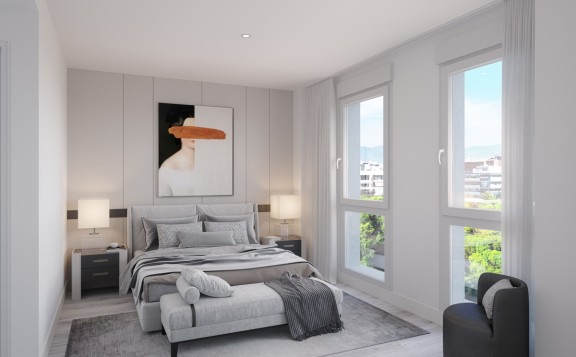 Dormitorio principal de los pisos nuevos en Badalona