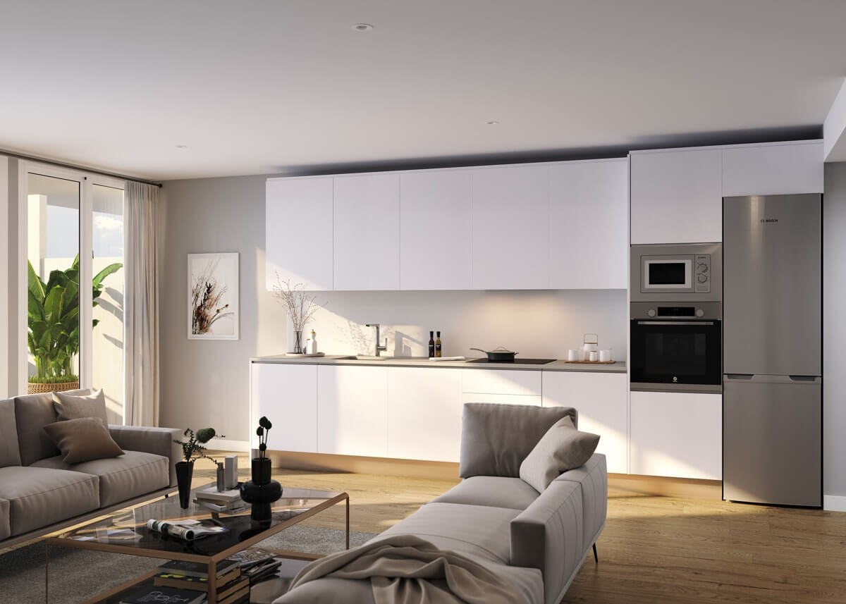 Cocina integrada pisos nueva construcción en Glories, Poblenou