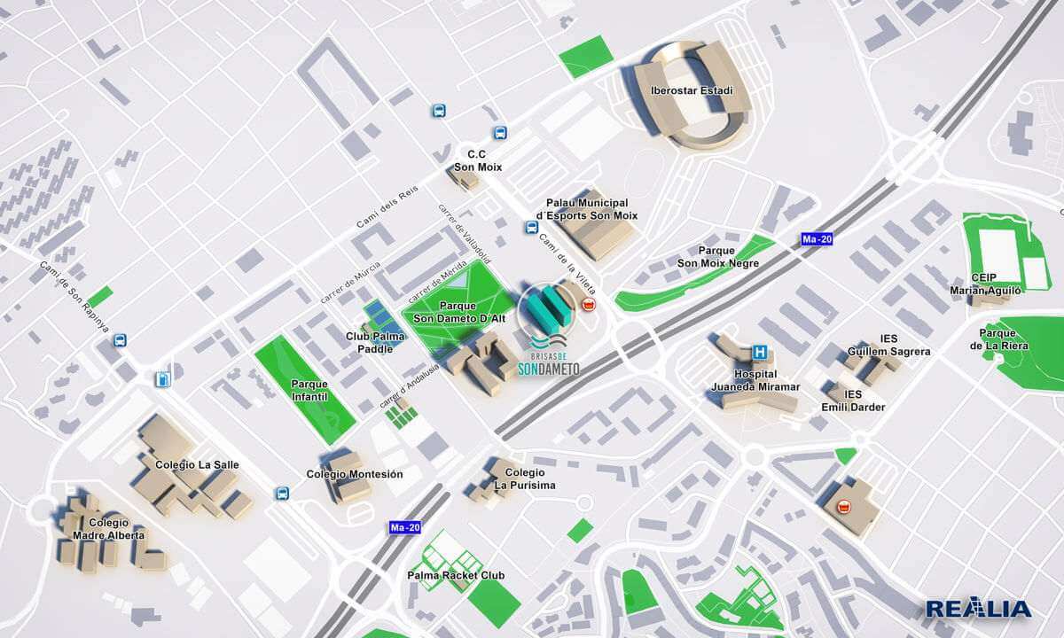Mapa de ubicación de Brisas de Son Dameto junto a los PDIs más importantes