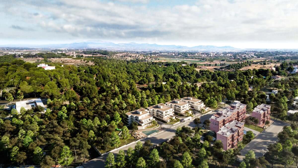 Vista aérea ubicación pisos nuevos en Rocafort, Valencia